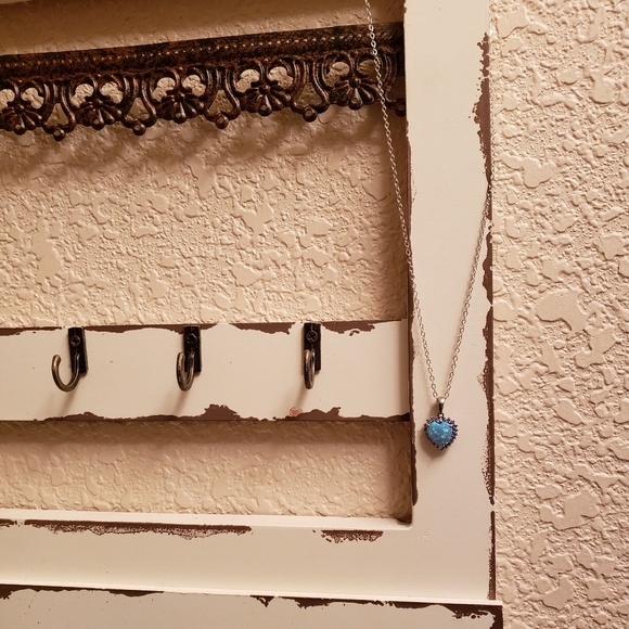 Opal and Blue CZ Heart Necklace - Picture 2 of 7